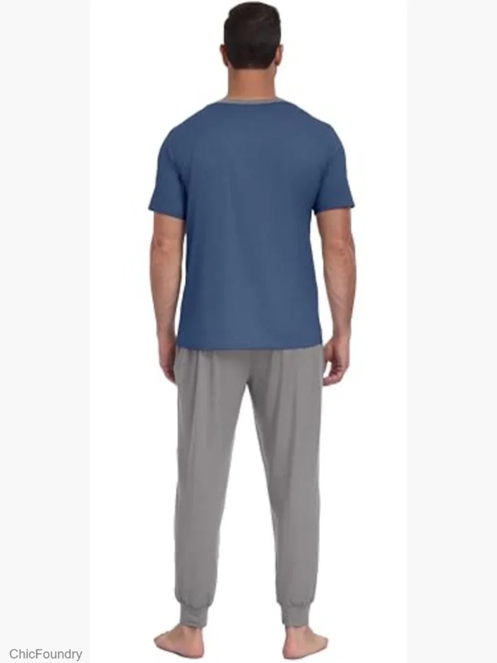 Men's 2-Piece Pajama Set Short Sleeve Henley Loungewear with Pockets